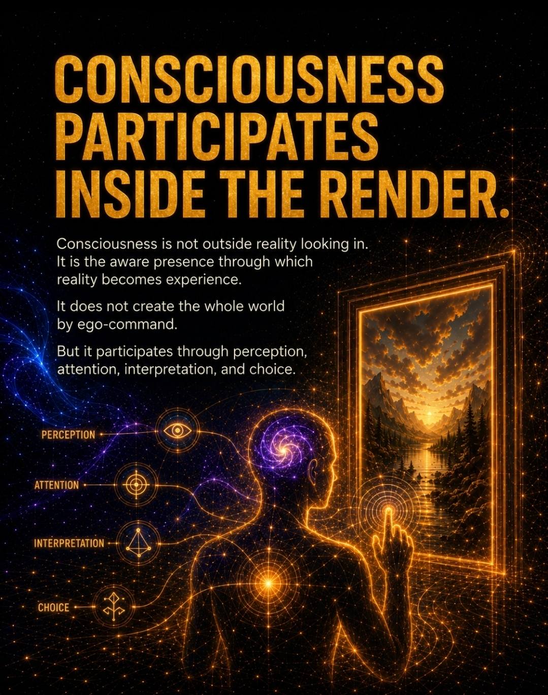 Consciousness participates inside the render.